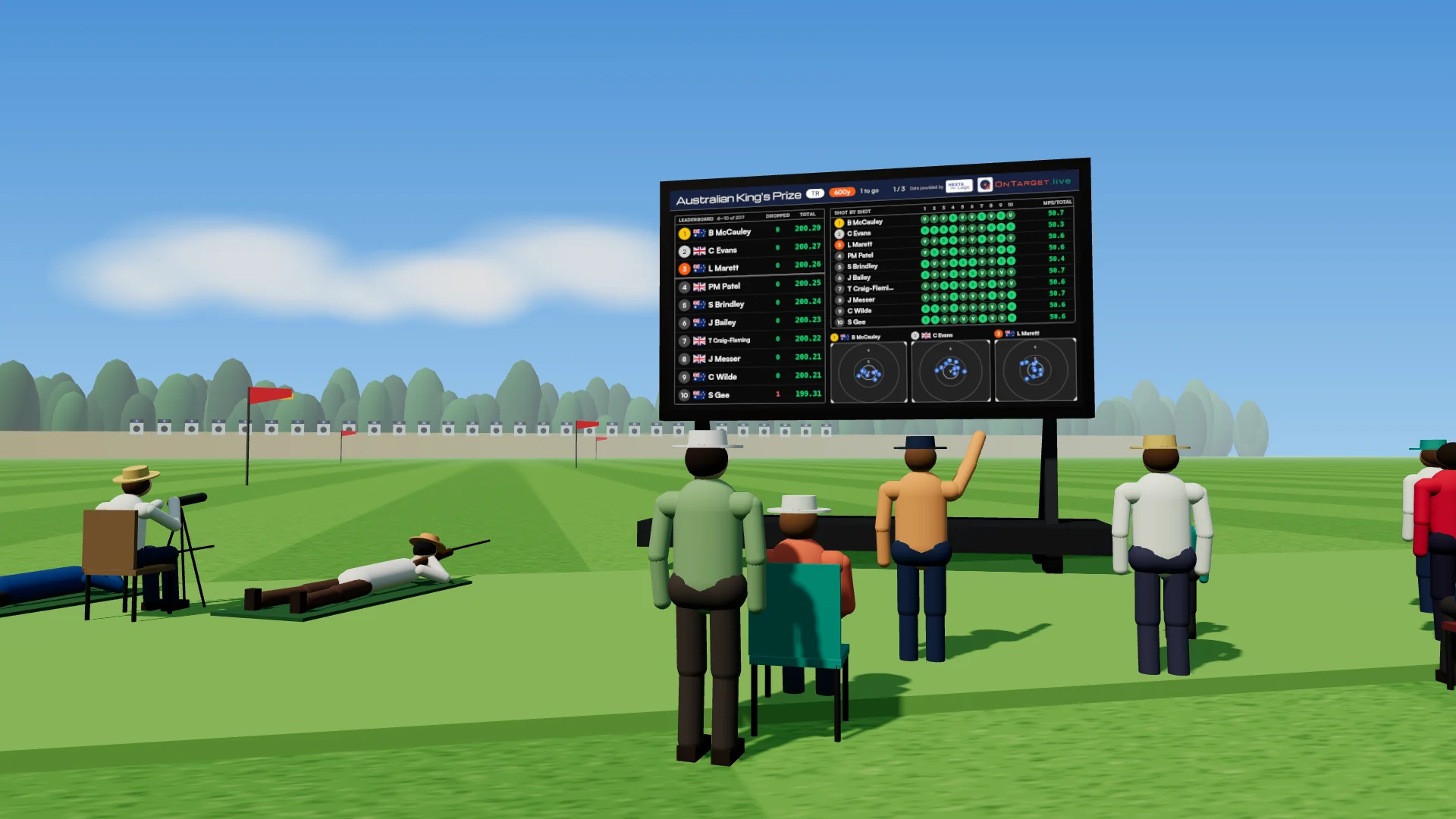 Illustration: OnTarget.live’s big-screen view of the Australian King’s Prize on a screen behind the firing point, with spectators watching